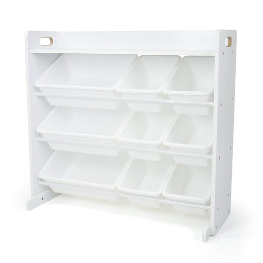 Humble Crew Toy Storage Organizer with 9 Removable Storage Bins for Kids Playroom, 3-Tier with Top Shelf Toddler Toy Organization, White/White