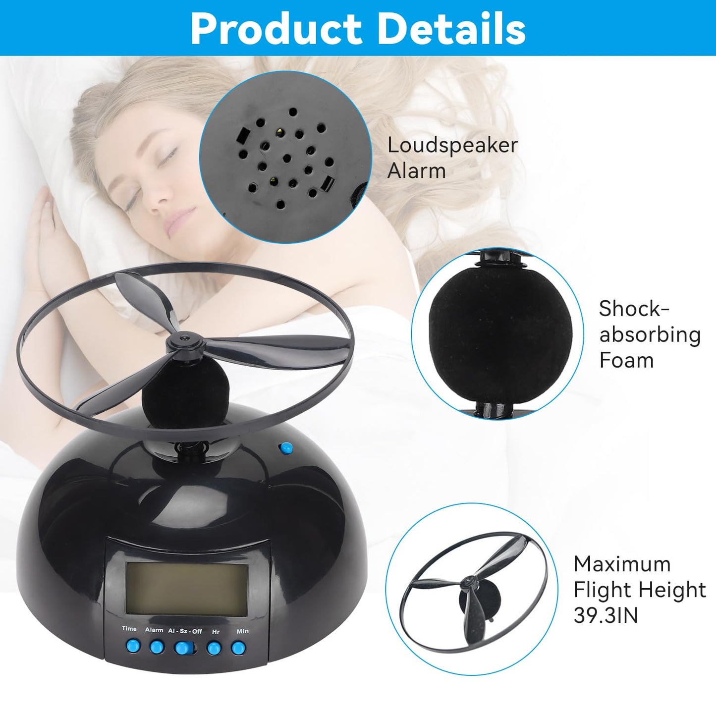 Flying Alarm Clock with Helicopter Propeller – Moving Alarm Clock on Wheels for Heavy Sleepers, Digital LED Run Away Gadget Clock, Creative Gift for Bedroom & Office Use