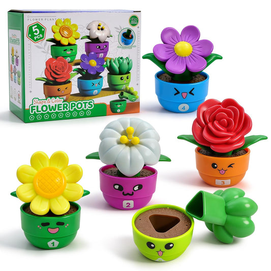 Meemazi 5 Sets Flower Garden Toddler Toys, Kids Gardening Building Toy, Color Shape Sorting & Stacking Game, Montessori Preschool Learning Activities for Toddlers 1 2 3 Year Old