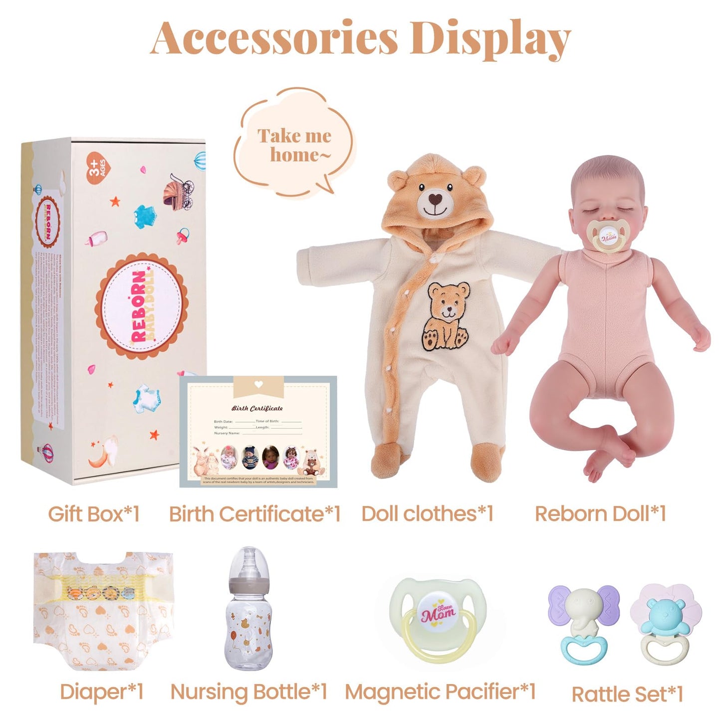 BABESIDE Lifelike Reborn Baby Dolls - Sleeping Realistic Newborn Soft Body Real Life Girl Dolls with Accessories Gifts for Kids Age 3 + & Collection, 20 inches