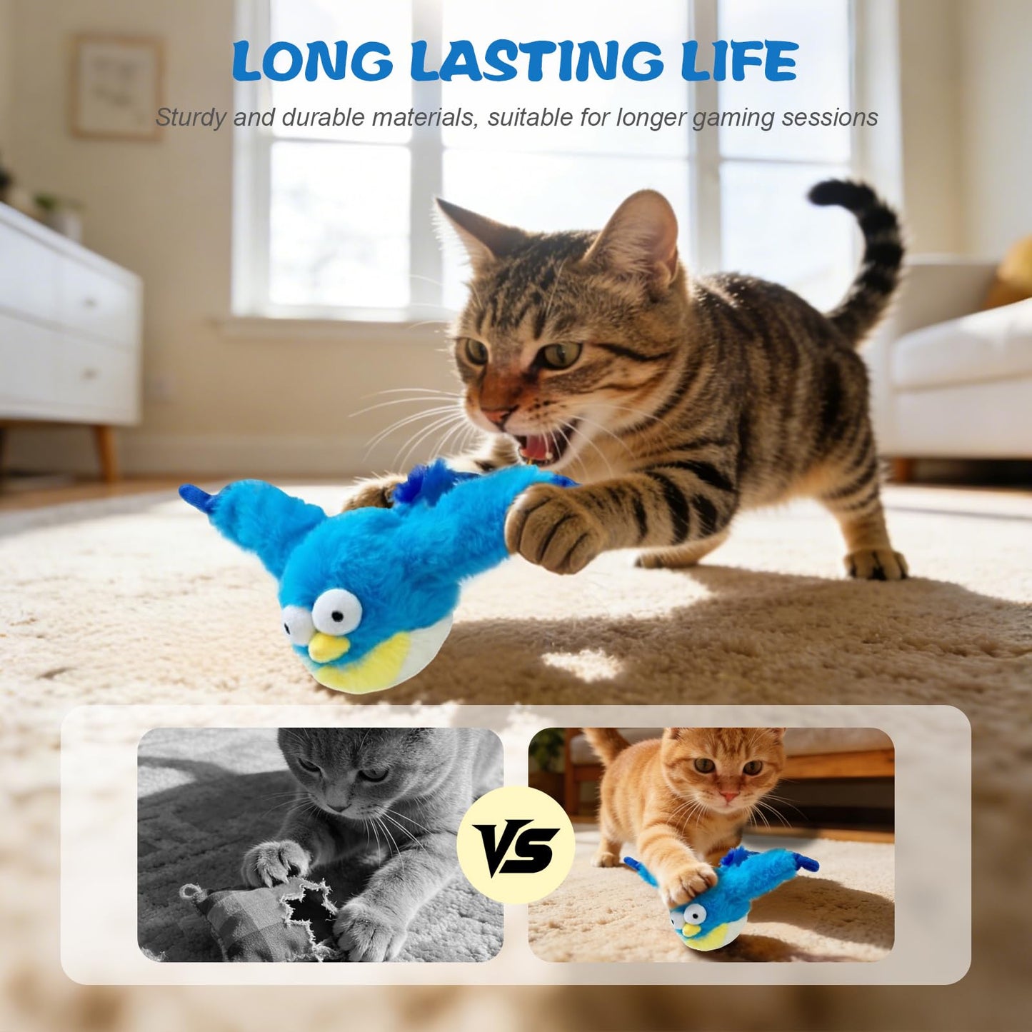 JoyCub Chirping Flapping Bird Cat Toy for Indoor Cats (Not Flying), Interactive Rechargeable Motion Sensor Toys, Lifelike Simulated Sparrow Kitten Exercise Toys for Bored Cats Entertainment