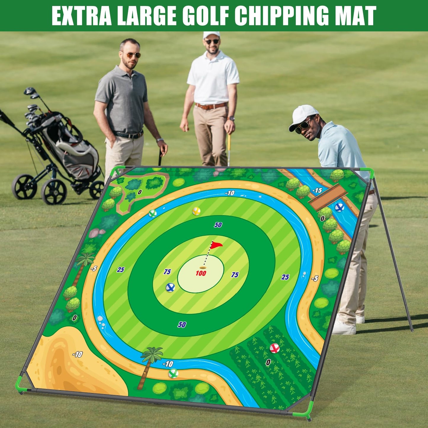 Mostop Large Golf Chipping Game, Outdoor Backyard Lawn Game for Adults Teens,70x70 Inch Chipping Mat with 20 Sticky Balls, Portable Indoor Outdoor Chipping Golf Gift for Dad, Men, Women & Family
