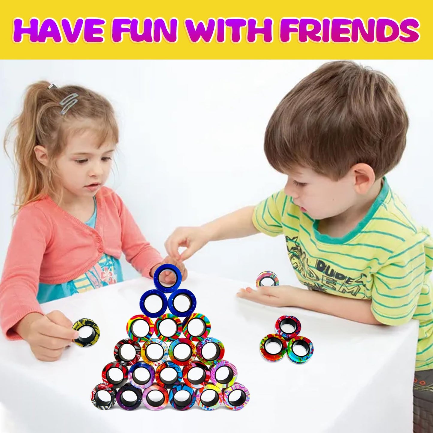 21 Pcs Magnetic Rings Fidget Toys Set Classroom Prizes for Kids Finger Magnet Rings ADHD Anxiety Fidget Spinner Rings for Relief Birthday Present for Adults Teens Kids