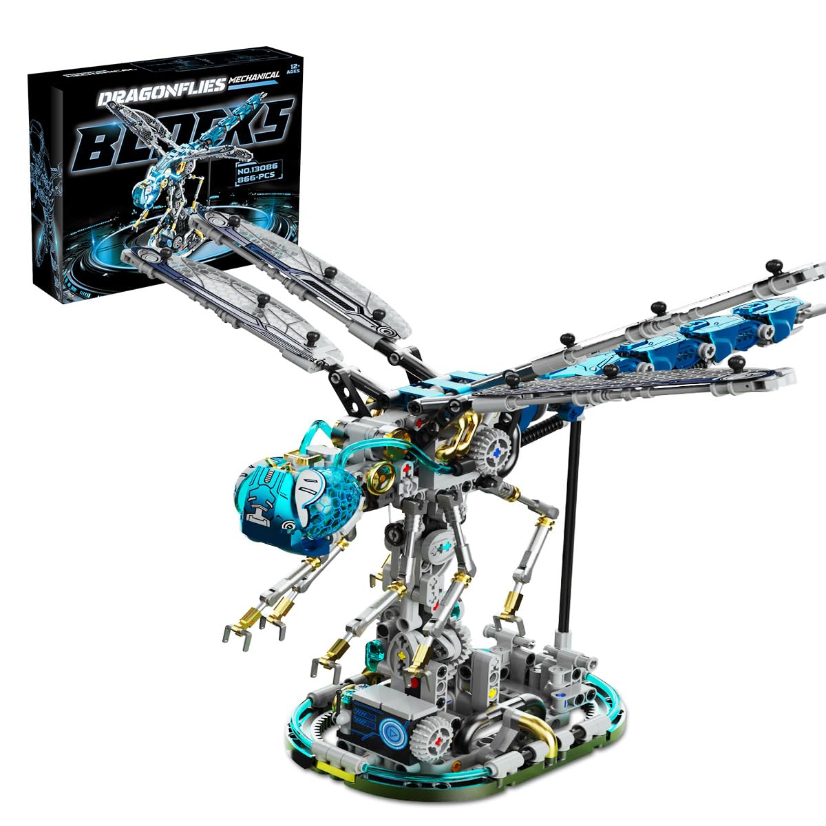 Mechanical Technik Dragonfly Building with Light, Compatible with Lego for Adults, Insect Animal World Model & Display Stand, Educational STEM Toys for Boys Home or Office Décor (866PCS)