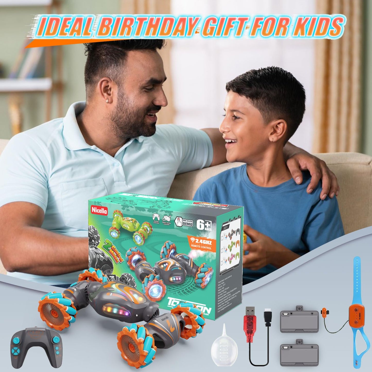 Nicella Remote Control Car, Pink RC Cars for Girls, Gesture Stunt with Light & Music, 4WD, 360° Rotating, 2.4Ghz Remote Control Car Toys, Birthday Gift for Kids Age 6+ (Grey)