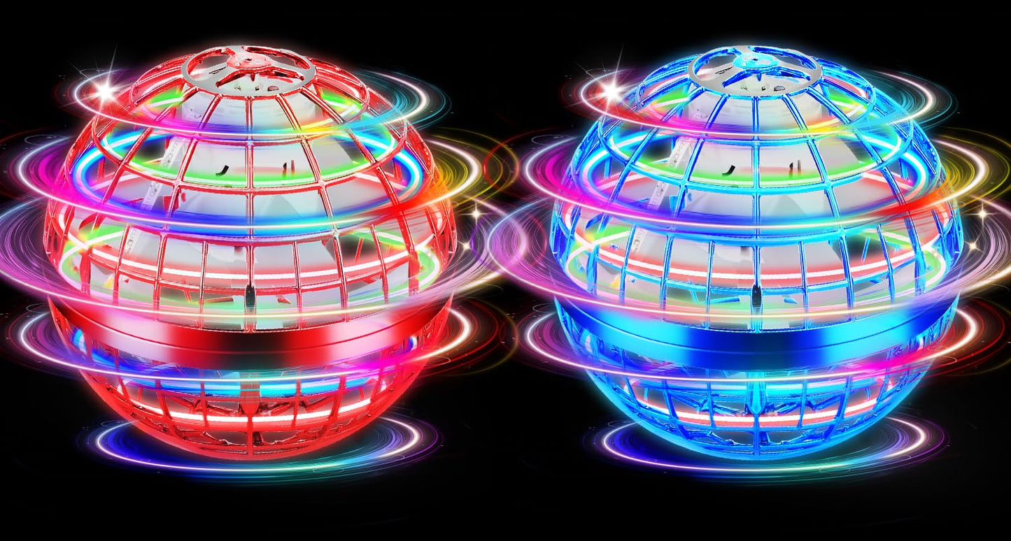 NWLAEWR Flying Orb Ball Toy, 2026 Upgrade Hand Controlled Hover Ball with LED Lights, 360° Rotating Boomerang Globe, Cool Mini Drone, Ideal Birthday&Christmas Gift for Boys Girls-Blue & Red