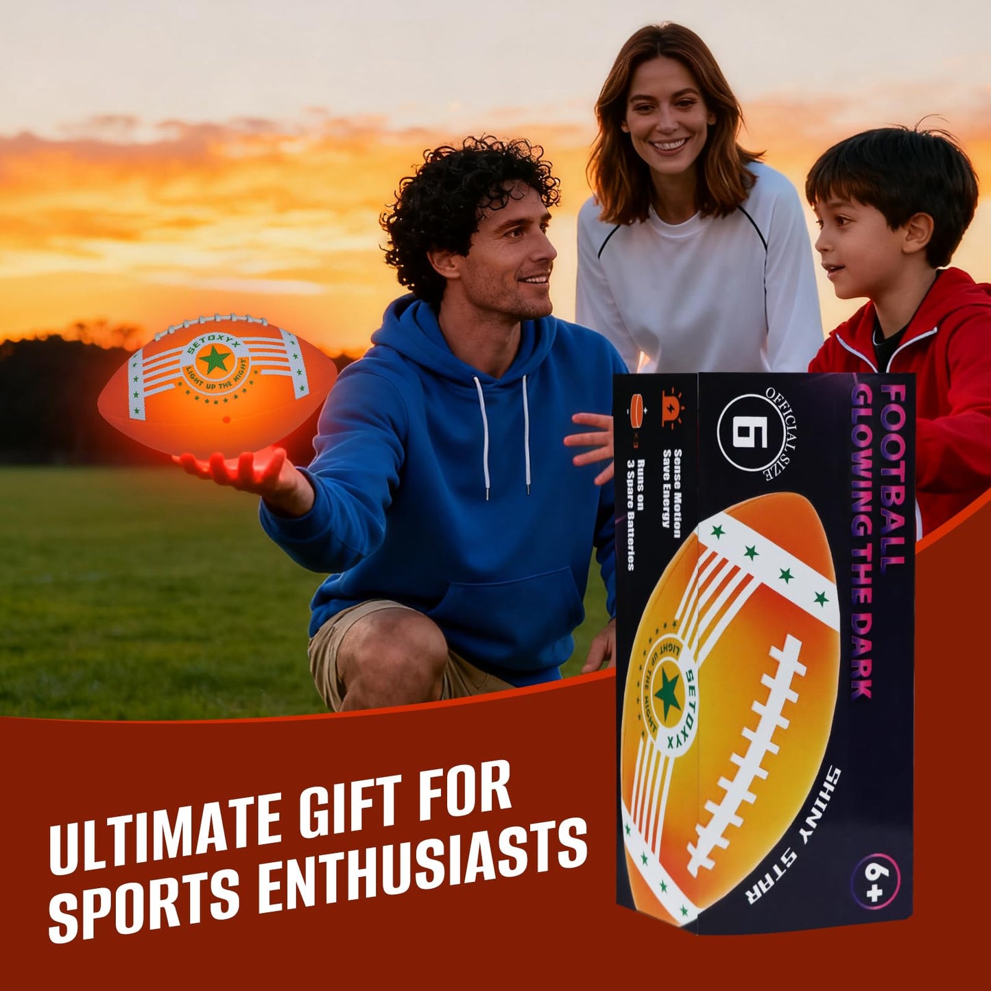 SETOXYX Glow in The Dark Football, Light Up Football for Night Outdoor Sports Games, Official Size 6, Gifts for Boys Teens, Birthday Gift Ideas Toys for Boys Ages 7 8 9 10 11 12 13 14 15