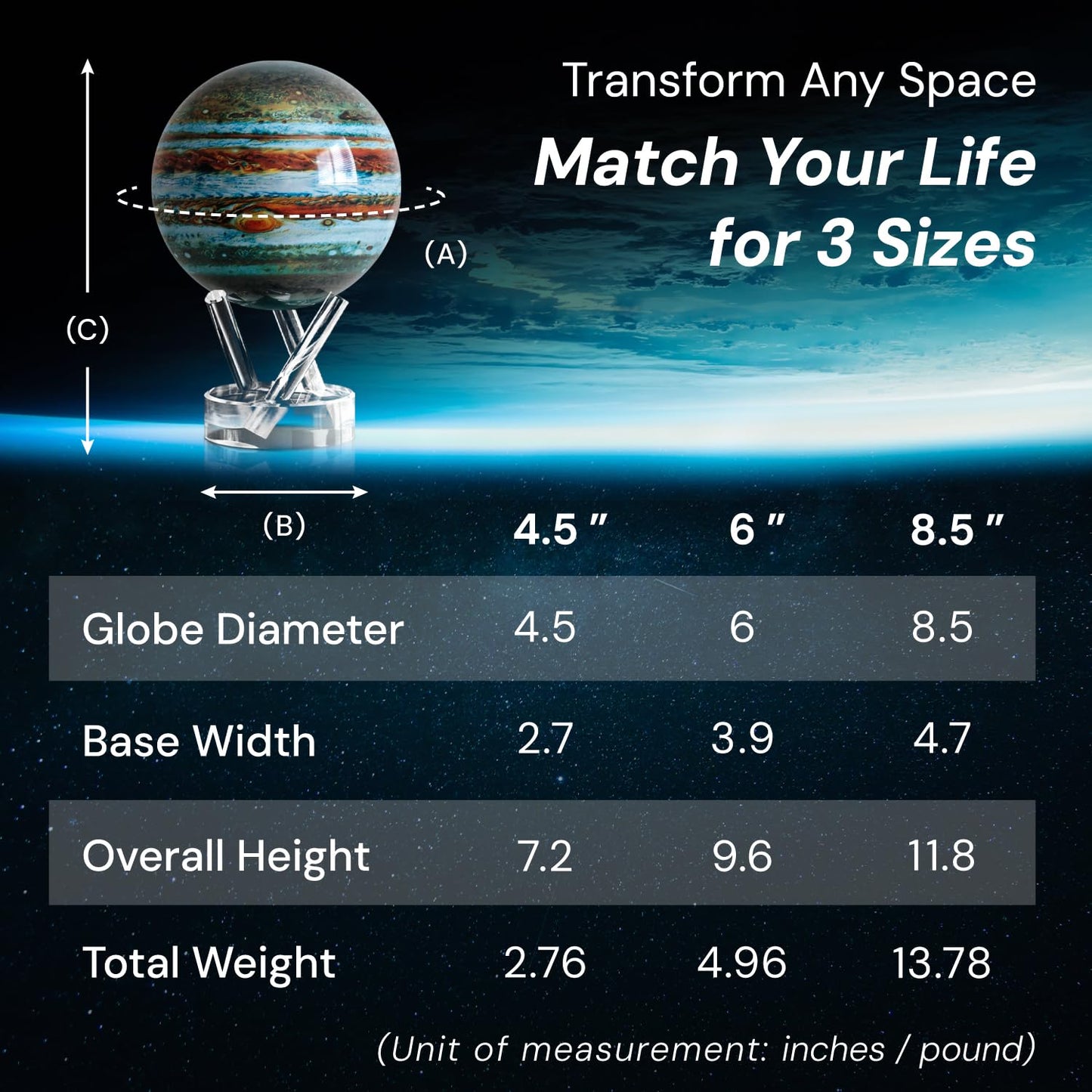 MOVA Globe - Jupiter Classic (4.5") | Solar-Powered Rotating Planet Display for Desk or Shelf | No Batteries or Wires | Floating-Style Space Decor