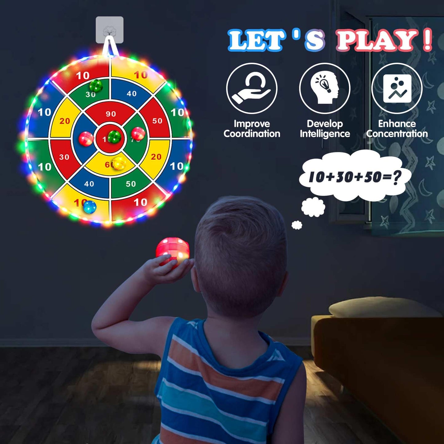 Dart Board for Kids, 29" Light Up Kids Dart Board with LED Sticky Balls Glow in the Dark Games Indoor Outdoor Toys Games for Kids Ages 4-8, Birthday Party Games Gift for Kids Ages 4 5 6 7 8 9 10 11 12