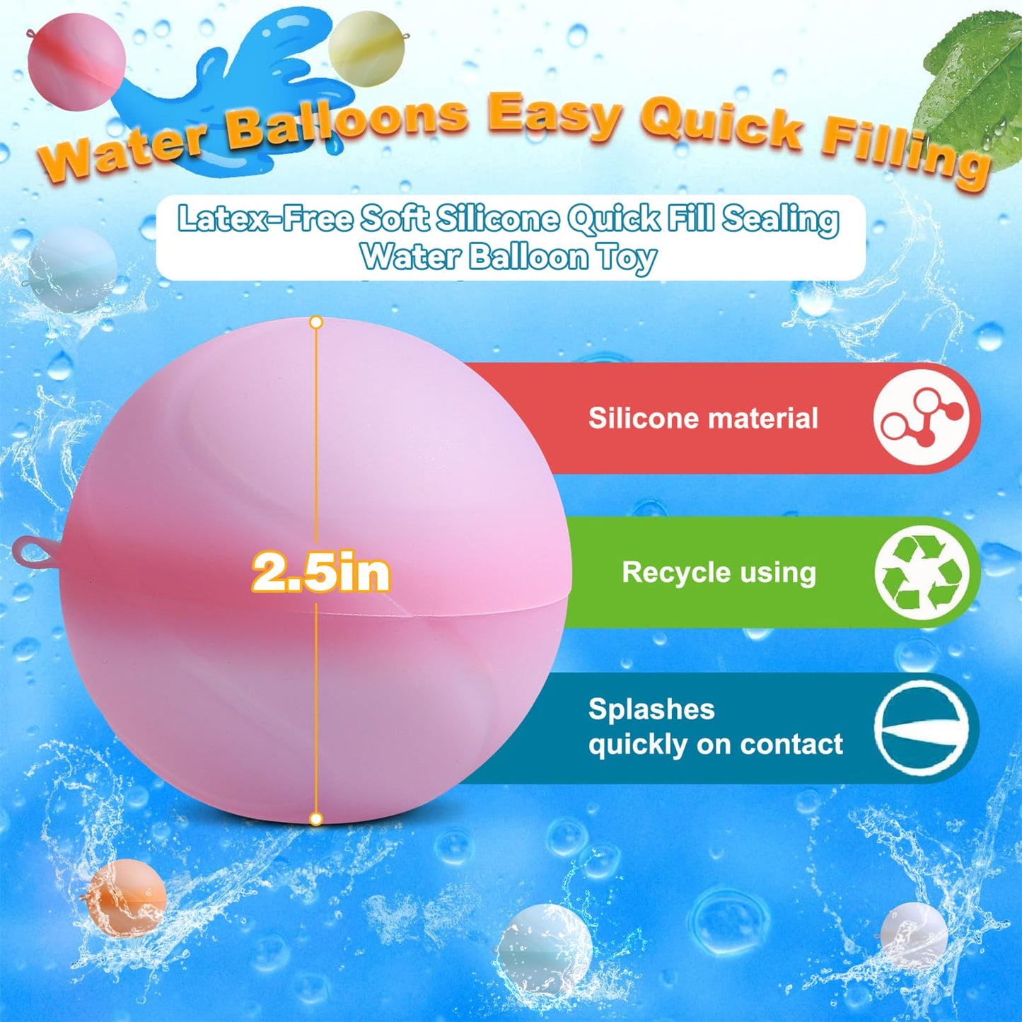 MBKET 24 Pack Reusable Water Balloons Pool Water Balls Latex-Free Soft Silicone Water Splash Ball with Portable Mesh Bag Summer Outdoor Beach Play Pool Party Backyard Fun Water Toys