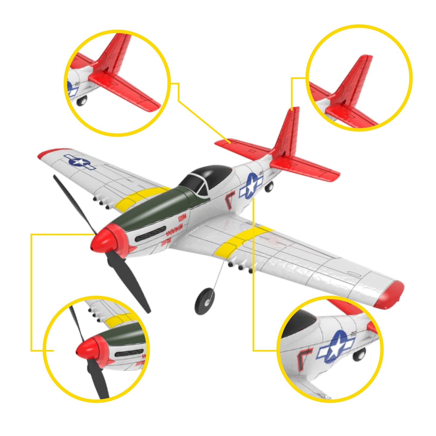Top Race Remote Control Airplane, RC Plane 4 Channel Ready to Fly RC Planes for Adults, Advanced Foam Plane, Remote Control Cessna P51 Mustang Upgraded with Propeller Saver (14 * 15 inch)