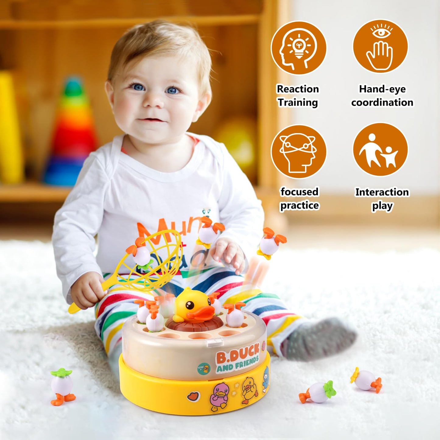 Zelbuck B.Duck Bounce Catch Game,Board Games,Fun Bounce & Catch Duck Toy, Interactive Family Game for 3-7 Year Olds, Party Game for Toddlers & Kids (Yellow)