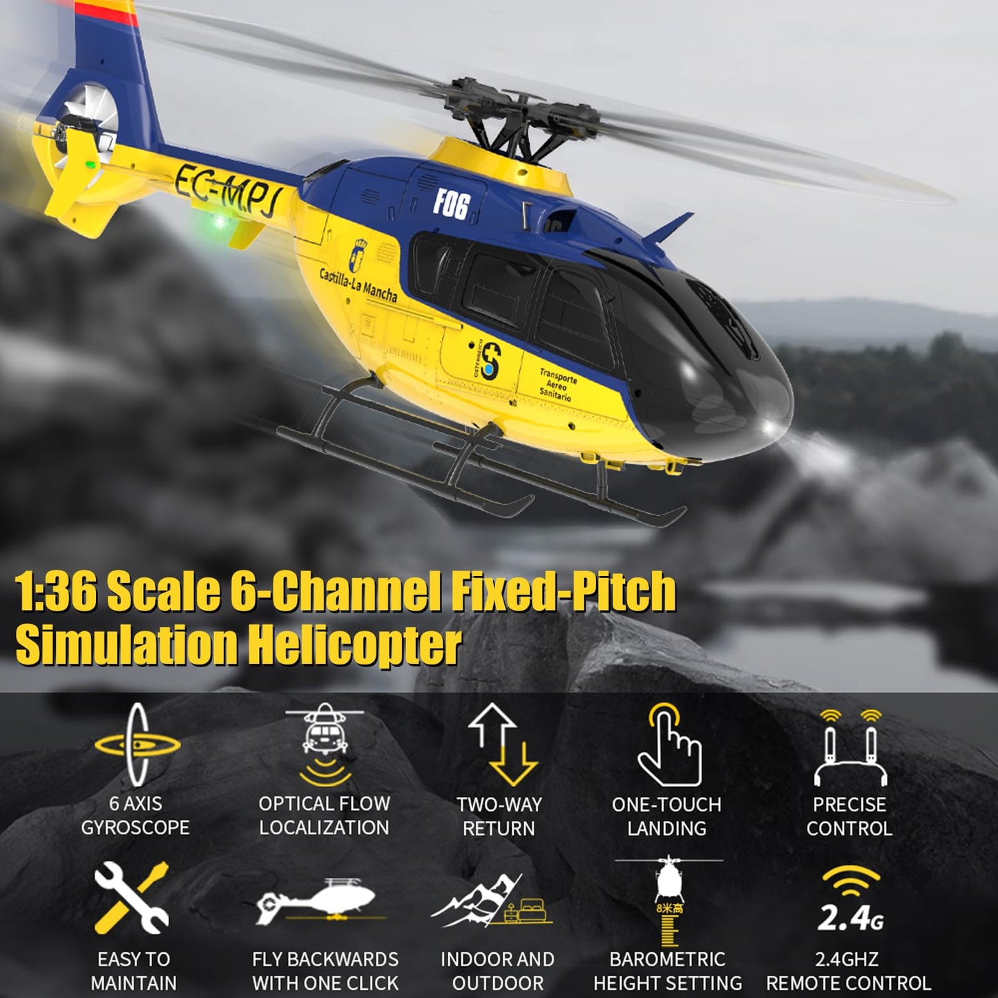 Hylukon F06 Remote Control Helicopter, 6-Axis Gyro RC Helicopter with Brushless Motors, Altitude Hold, Optical Flow Positioning Function and LED Lights, 2.4GHz Mini Aircraft Toy for Teens Adults