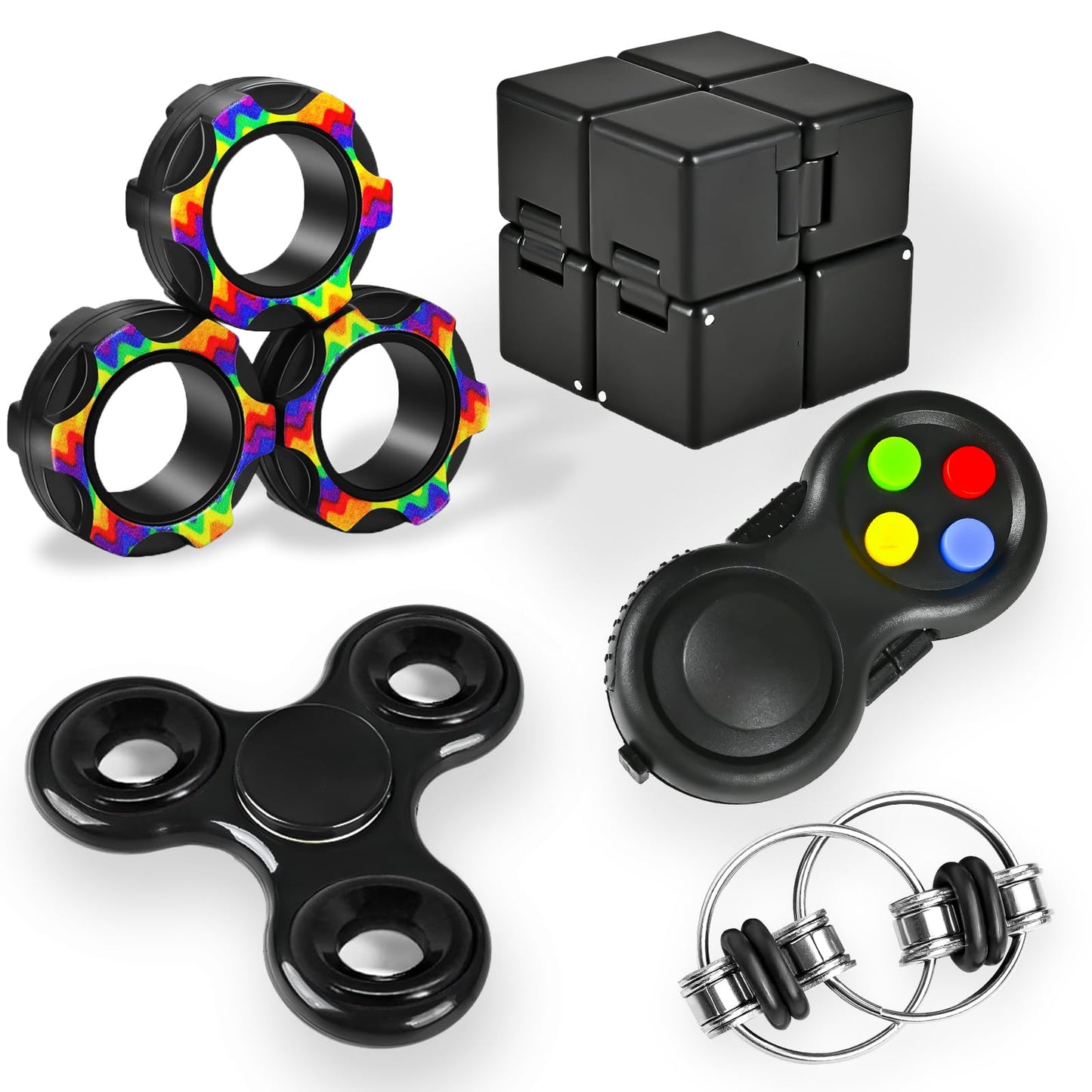 5PC Fidget Toys Adults Set Fidgets for Classroom Must Have Autism Sensory Pack Figette Cube ADHD Special Treasure Prize Tool Stress Relief Desk Cool Gadget for Kid Easter Basket Stuffers for Teen Boys