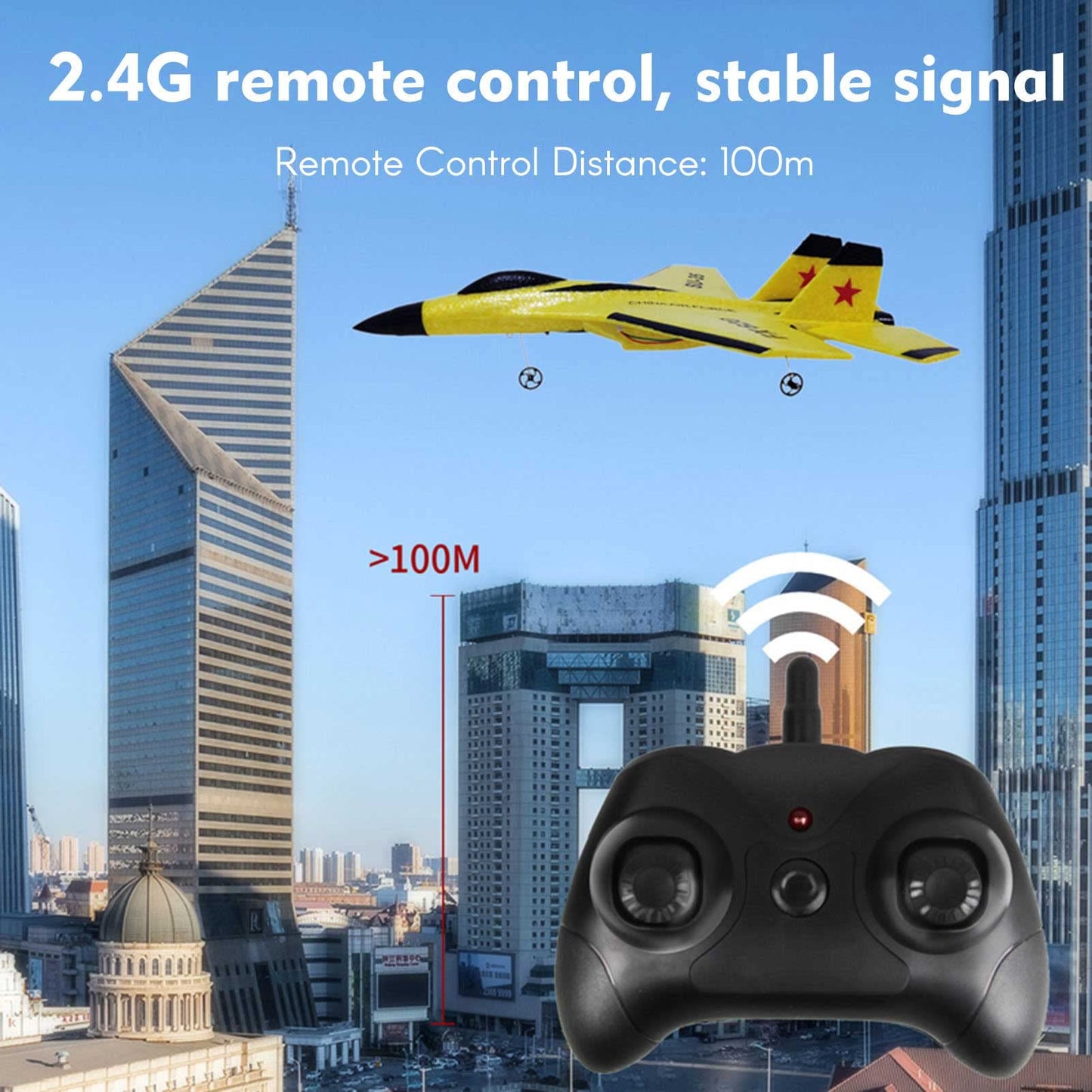 GoolRC FX620 RC Airplane, 2.4GHz Remote Control Airplane, 2 Channel RC Plane, SU-35 RC Glider EPP Aircraft Model with 3-Axis Gyro, Outdoor Flight Toys for Teens and Adults with 2 Battery (Yellow)