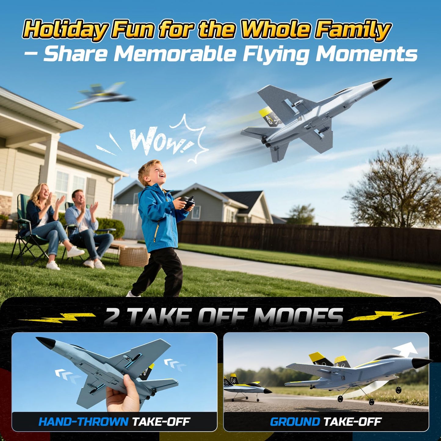 DEERC F18 4 Channel RC Plane for Adults Remote Control Airplane Fighter Jet,2.4GHz 6-axis Gyro Stabilizer RTF Hobby Glider Aircraft Plane with 2 Batteries Easy to Fly for Adults Boys