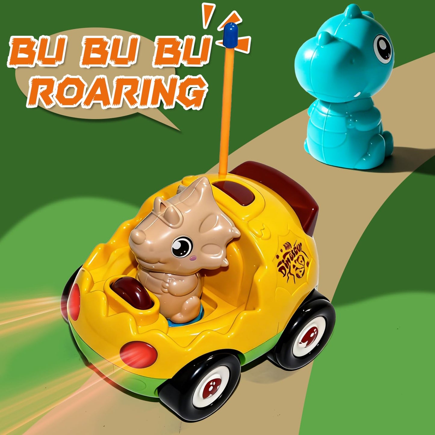TOPLIVING 2-Pack Remote Control Dinosaur Car Toys for Toddler Ages 18+ Months, 2 3 4 5 Year Old, Dino RC Vehicle with LED Lights, Music, Christmas Birthday Gift for Boys & Girls