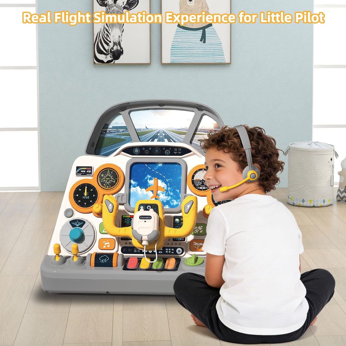 Mostop Toddler Steering Wheel Toy with Lights and Sounds: Interactive Airplane Dashboard for Kids, Jet Pilot Simulator Driving Toy for Boys Girls 3+, Pretend Play Flying Toy for Toddlers Birthday Gift