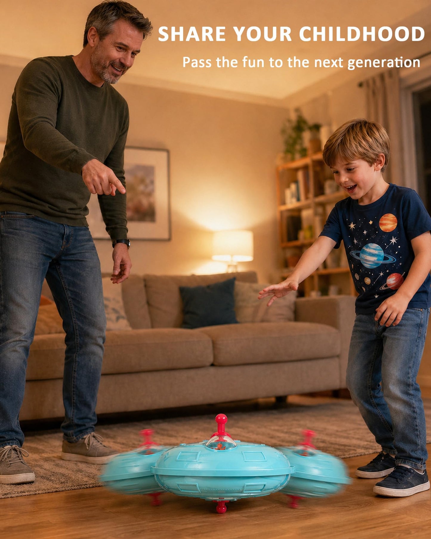 SciFiKids Vintage Wind-Up Toy – 1950s Classic UFO Spinning Gyroscope Spaceship with Aliens & Spring Rocket, Retro Mechanical Flying Saucer Toy for Kids & Collectors