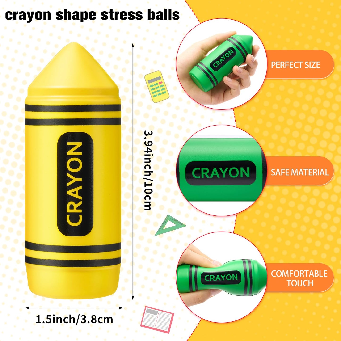 Wiwiqing 12 Pcs 3.94 Inches Crayon Stress Balls Toys Teacher Gift Kids Adult Classroom School Student Reward Graduation Party Favors Prizes Motivational Foam Stress Relief Slow Rising Hand Squeeze