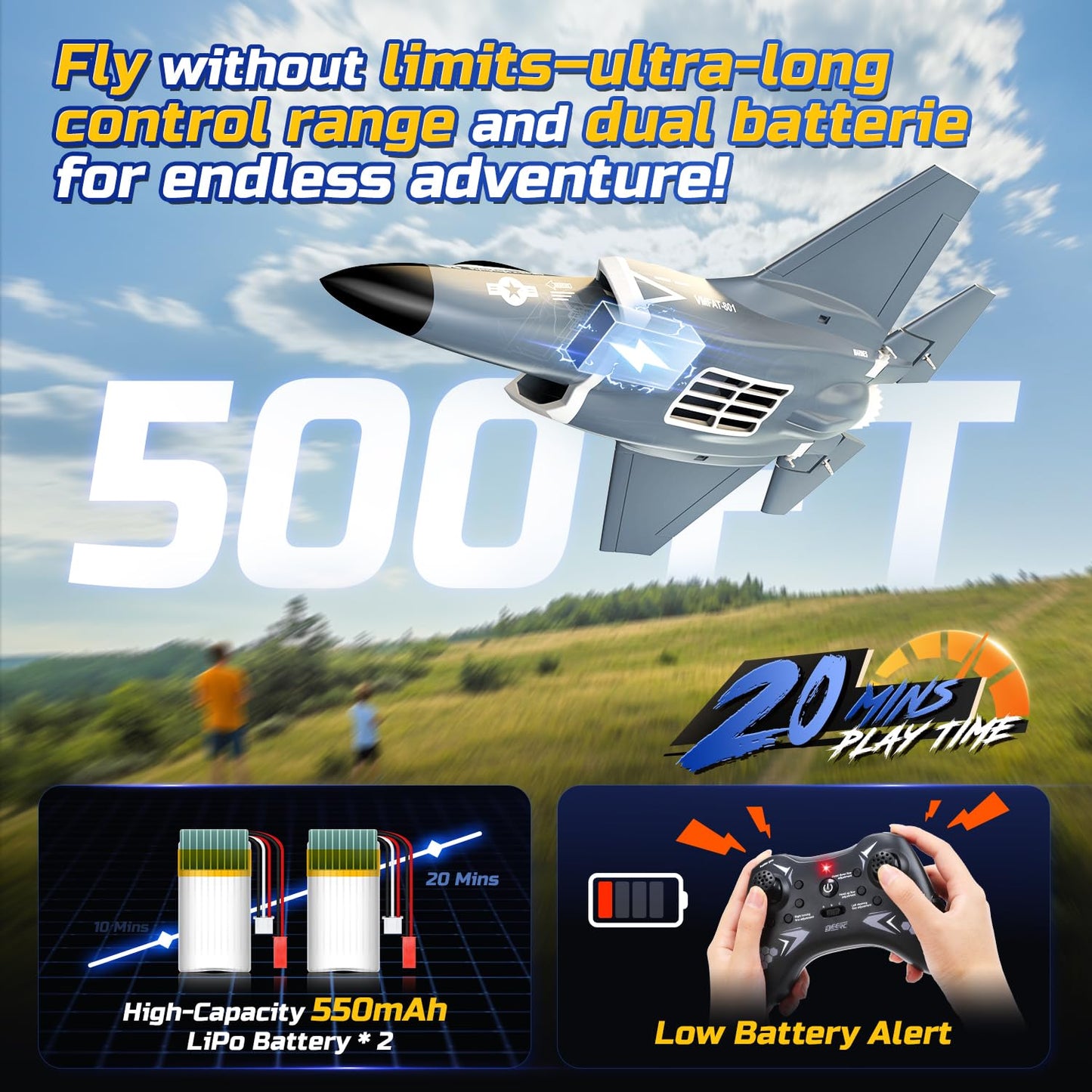 DEERC F35 4 Channel Brushless RC Plane for Adults Remote Control Airplane EDF Fighter Jet,2.4GHz 6-axis Gyro Stabilizer EPP RTF Hobby Glider Aircraft Plane Easy to Fly for Advance Player