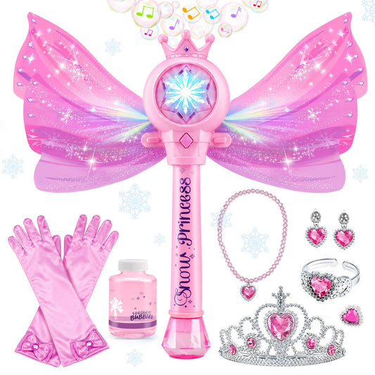 Gretex Bubble Wands for Kids Ages 3-5 Years Old: Girls Dress Up Toys Set Princess Light Up Bubble Wand, Musical Automatic Bubble Blower, Birthday Party Gift for Toddler Girls 3-8 Years Old