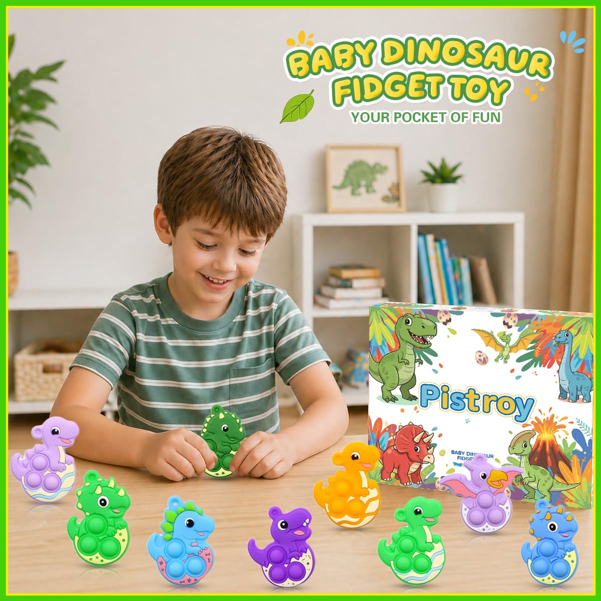 Pistroy 30PCS Mini Dinosaur Pop Keychains for Kids, Dinosaur Party Favors, Mini Pop Its Bulk, Pop It Fidget Toys, Goodie Bag Stuffers, Classroom Prizes, Treasure Box Toys, Pinata Fillers