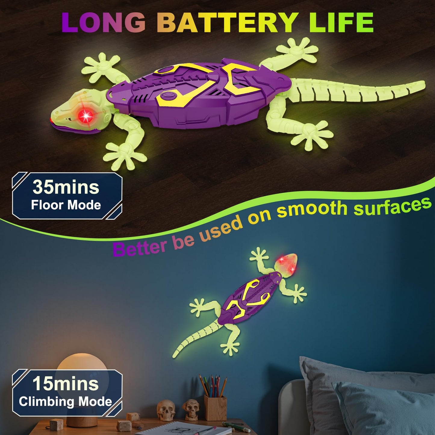 Qrooper Wall Climbing Gecko, Glow in The Dark Lizard, RC Cars Toys for Kids Ages 5-8,Wall Crawler Robot Geckos,Fun Kids Toys, Birthday Gifts for 3 4 5 6 7 8 9 10+ Year Old Boys Girls