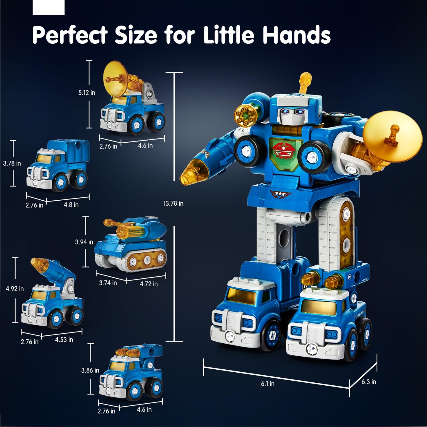 hahaland Toys for 5 Year Old Boy Birthday Gift, Stem Boys Toys 6 Year Old Boy Gifts, 5 in 1 Building Take Apart Trucks Transform to Robot Kids Ages 5-8, Montessori Creative Educational Drill Screw Set