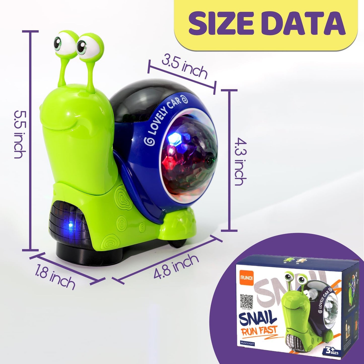 Hunfur Auto-Sensing Snail Crawling Toy,Dynamic LED Lights Music Interactive Toy for Baby Infant Boy Girl, Funny Birthday for Toddler