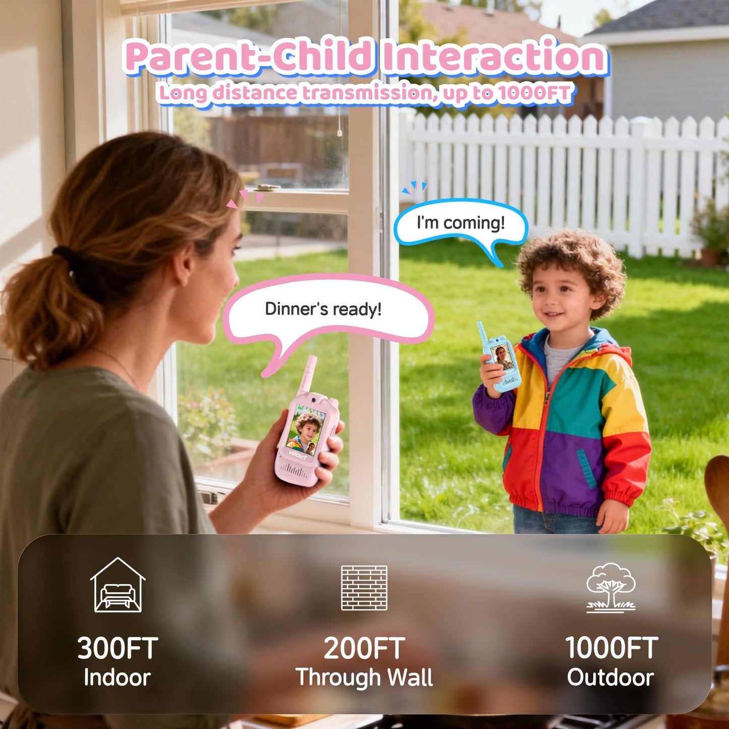 vilicert Video Walkie Talkie Toys for Age 3-12 Boys Girls, 2 Pack Walkie Talkies with Screen, Long Range 2 Way Radio with 4 Voice Effects, Christmas Birthday Gifts for Kids Indoor Outdoor Camping