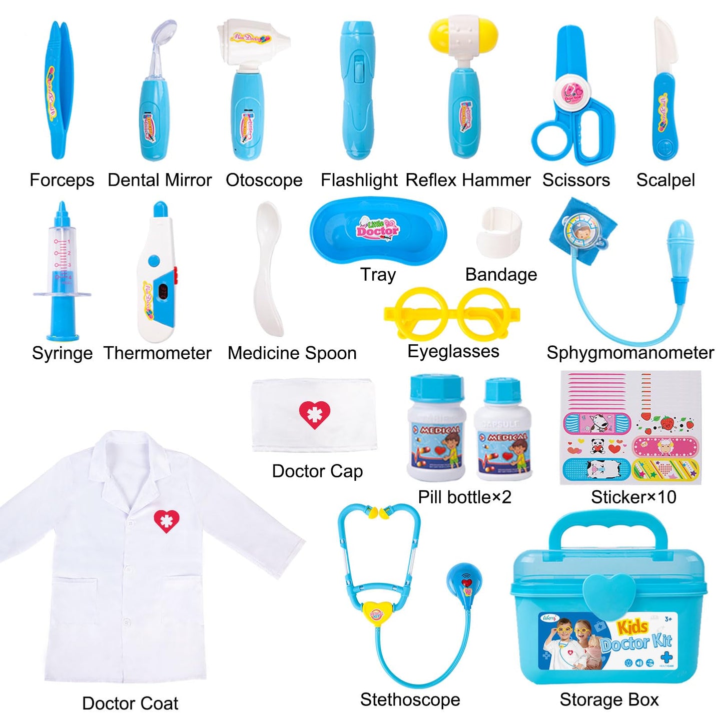Liberry Doctor Kit for Toddlers 3 4 5 Years Old, Kids Doctor Play Set for Girls Boys Toy, Pretend Play Medical Kit with Stethoscope & Costume for Birthday Gift Blue
