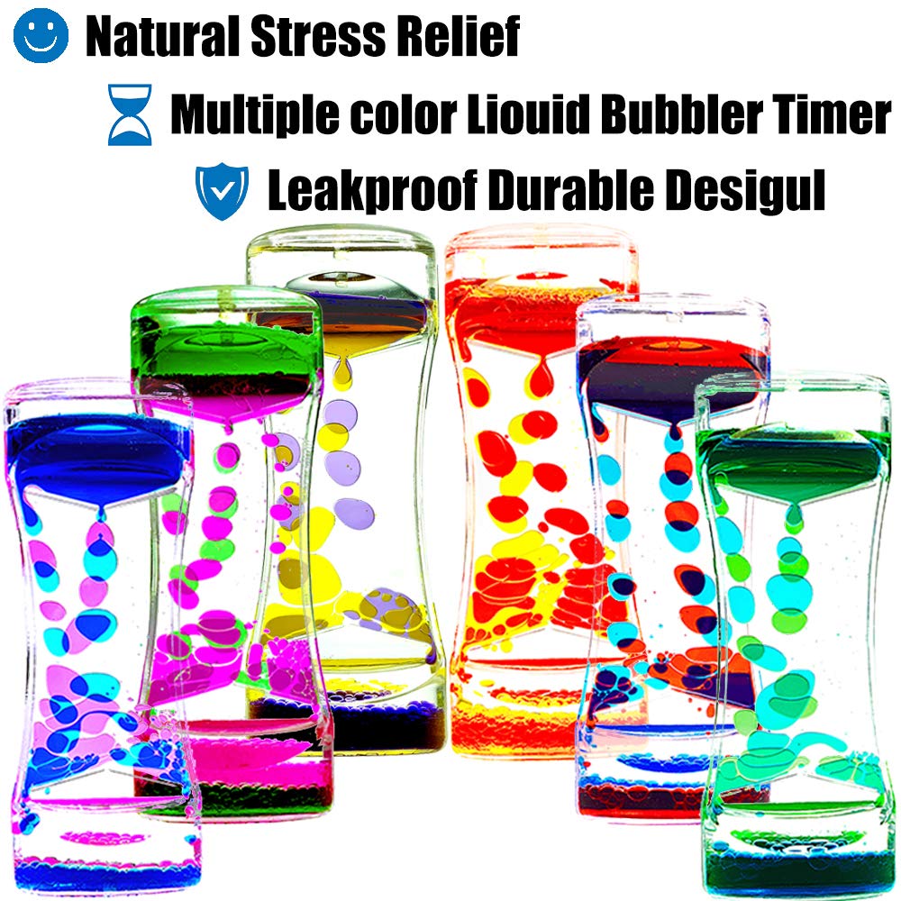 FKYTION Liquid Motion Bubbler Timer Pack of 6 Great Colorful Hourglass Sensory Anxiety Toys for Autism, Calm Relaxing Desktop Toys
