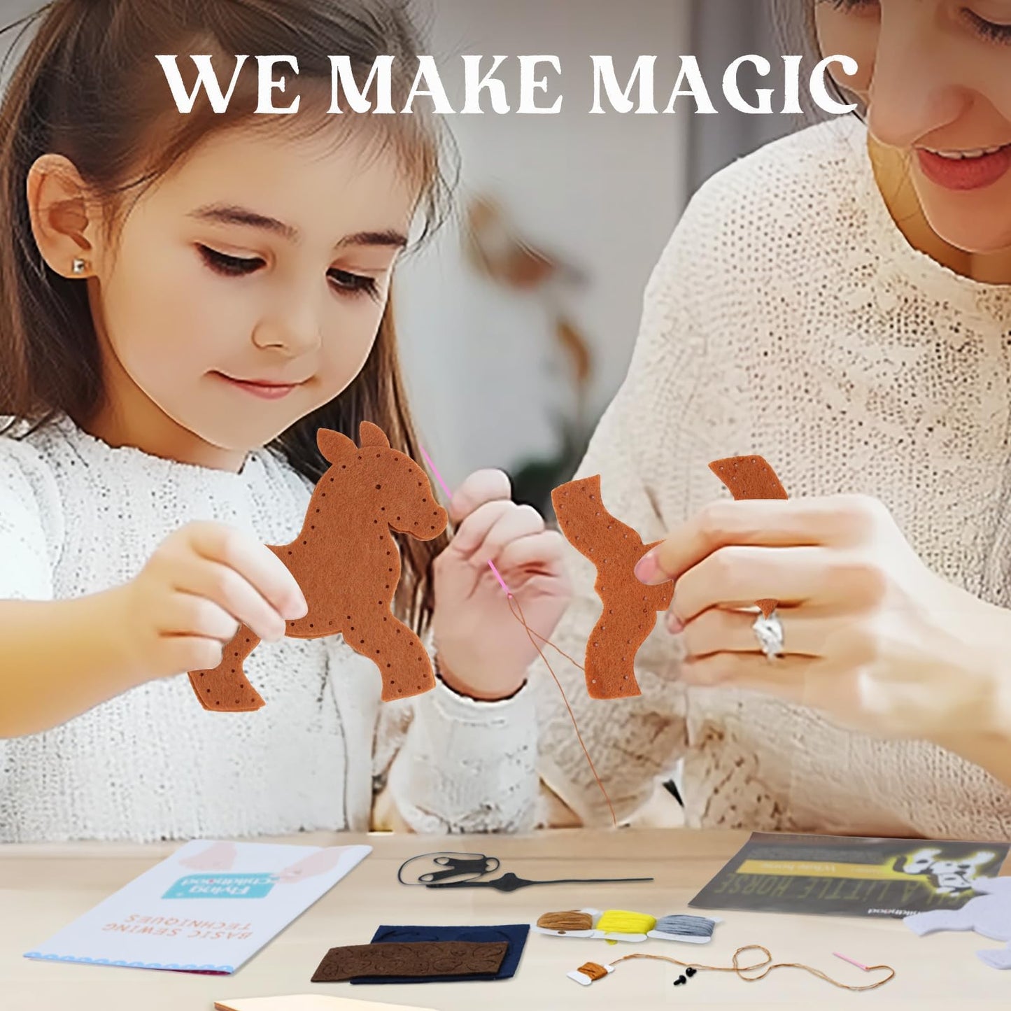 IROLEHOME Sewing-Kit for Kids Ages 8-12, Horse Craft Sew Your Own Stuffed Animal of 5 DIY Projects, Unicorn Pony Toy Gift for Girls Boys