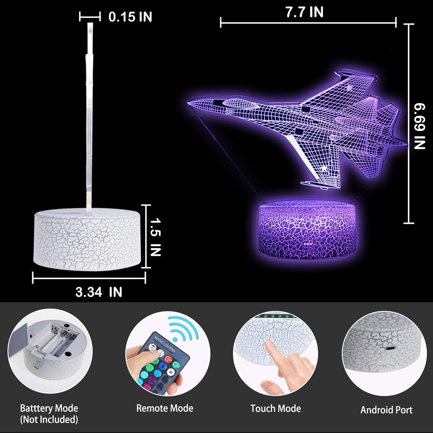 F-22 Raptor Model Fighter Jet Plane 3D Illusion Lamp Airplane Bedroom Decor Night Light Remote Gifts for Men,Kids,Boys,Girls,Fathers,Teens