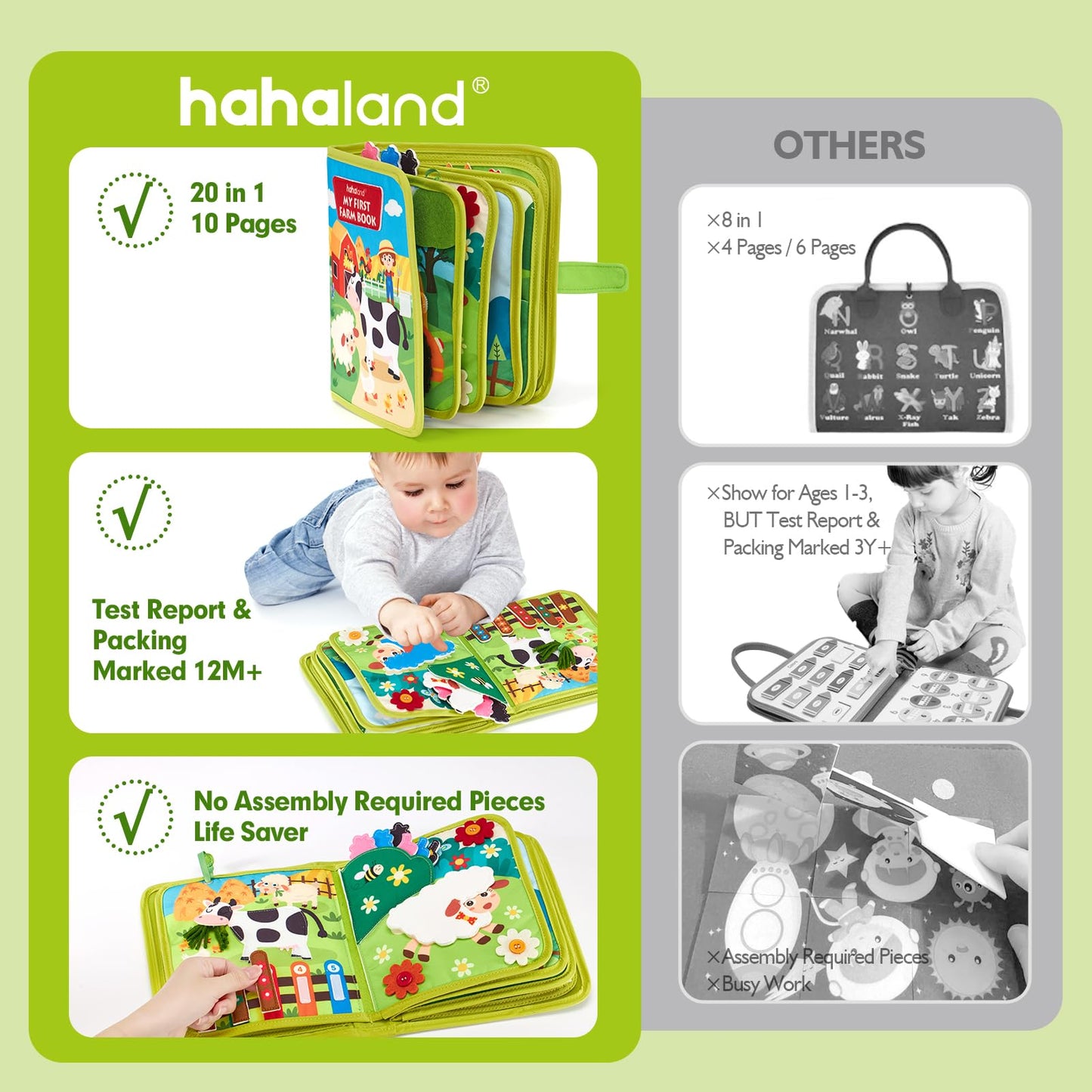 hahaland Busy Book for Toddlers 1-3 Baby Tissue Box Toy 6-12 Months, Montessori Toys for Boy Gifts Girl Toys