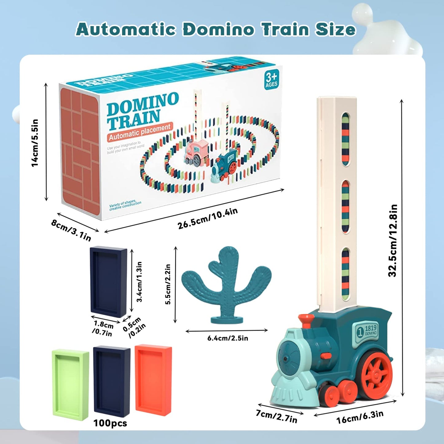 Noaideoi Domino Train Toy Set for Kids, Automatic Dominoes Blocks Building and Stacking Toys Creative Kids Games Early Education Christmas Birthday Gift Boys Girls Age 3 4 5 6 7 8 Year Old (Cyan)
