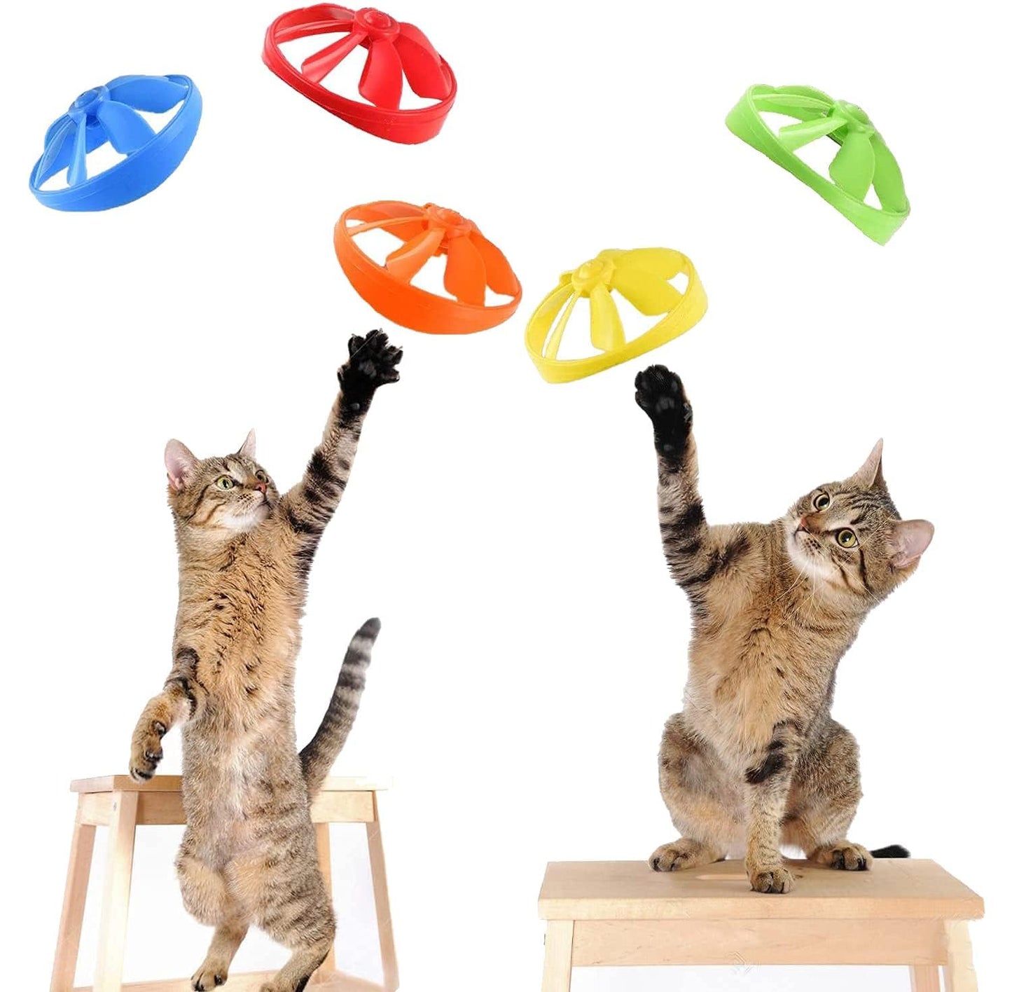 IAXSEE 18 Pieces Cat Fetch Toy with Colorful Flying Propellers Set, Cat Playing Tracking Interactive Toys for Kitten Indoor and Outdoor Chasing Training Hunting