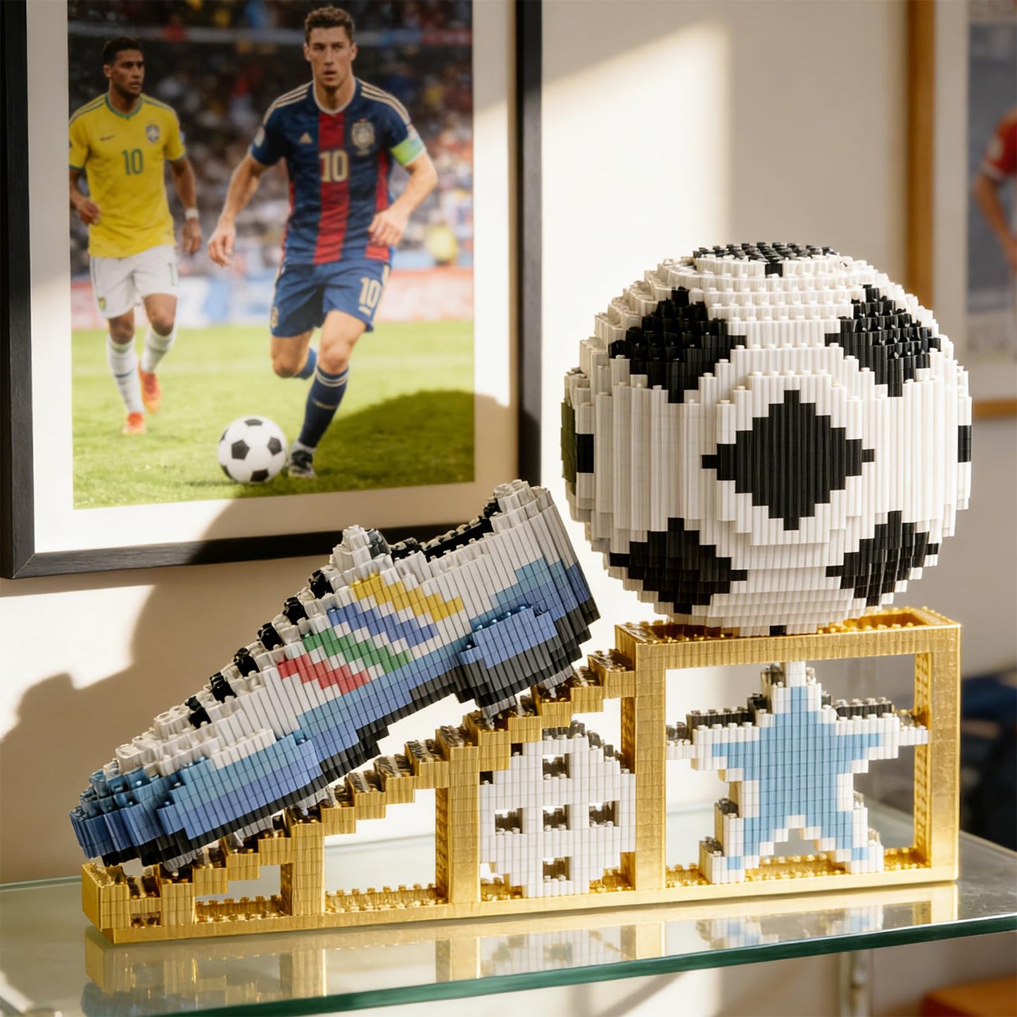 USVillGO 2026 New Soccer Ball with Sport Sneaker Building Block Set, Realistic Soccer, Luminous Crystal Shoe, Golden Stand STEM Bricks, DIY Educational Toy World Football Cup Gifts for Teen, Adult