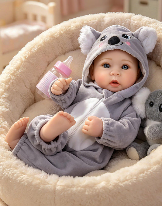 Aori 17 Inch Lifelike Baby Dolls Realistic Doll with Real Life Lightweight Soft Body & Grey Outfits, for Girls 3+ Role Play, Adoption Day, Photography Prop, Collectible
