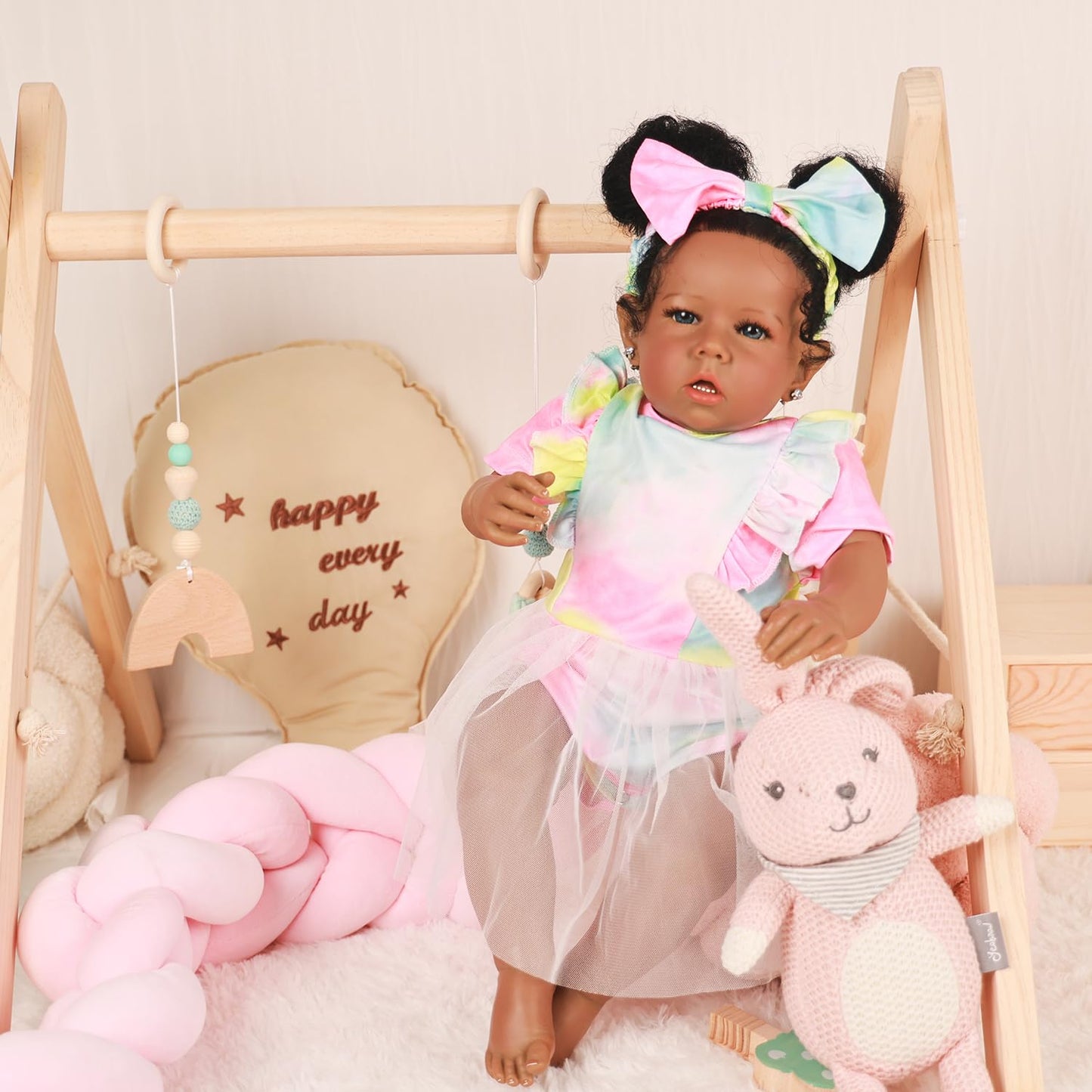 Rebornova Reborn Baby Dolls Black Girl, African American 20 Inch Realistic Newborn Baby Dolls with Lifelike Soft Body Silicone Limbs Birthday Gift Set for Ages 3+