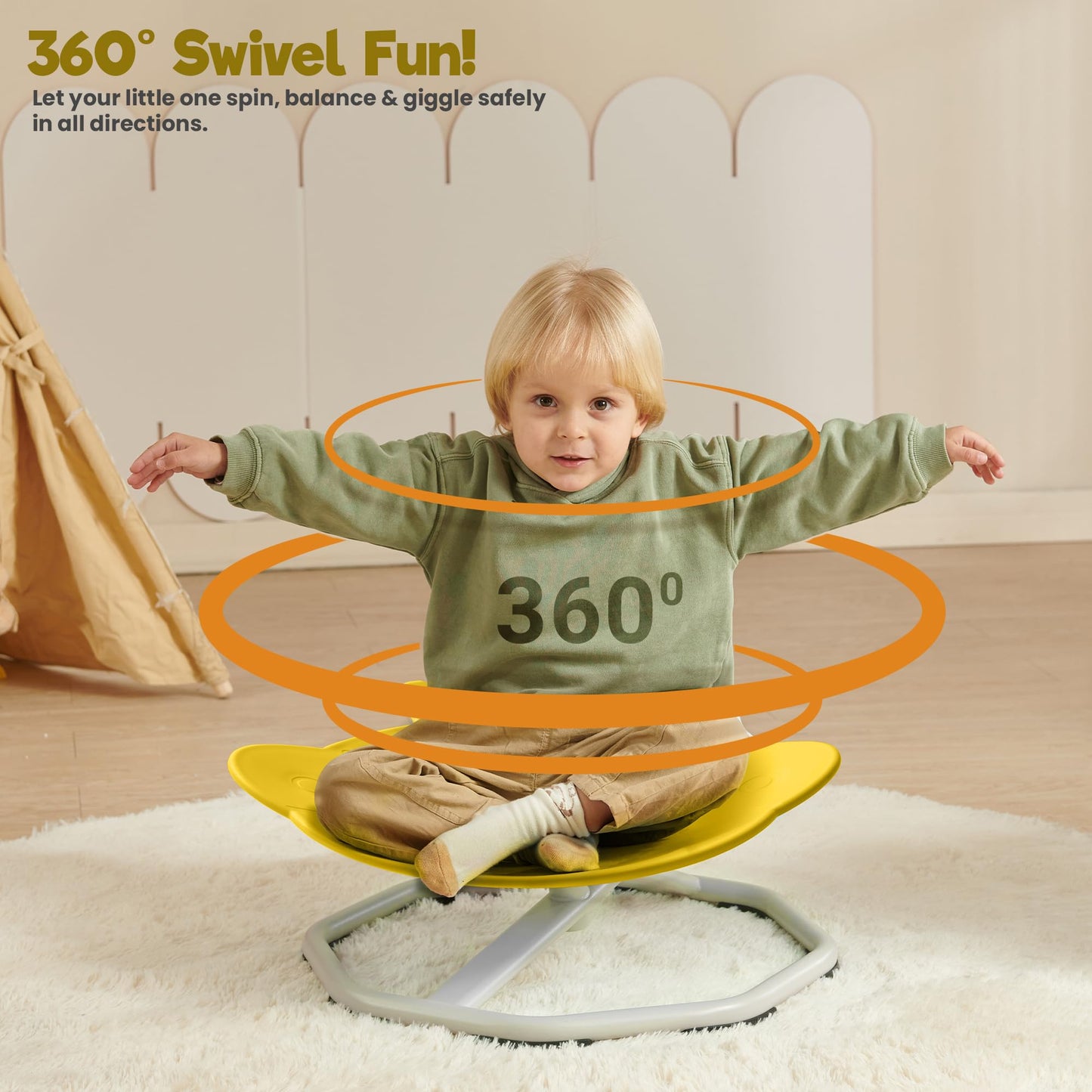 Almast Kids Spinning Chair for Autistic Kids – (Yellow) UFO Shape Sensory Spinning Chair | Indoor Autism Toy | Ages 3+ | 220 lbs Capacity