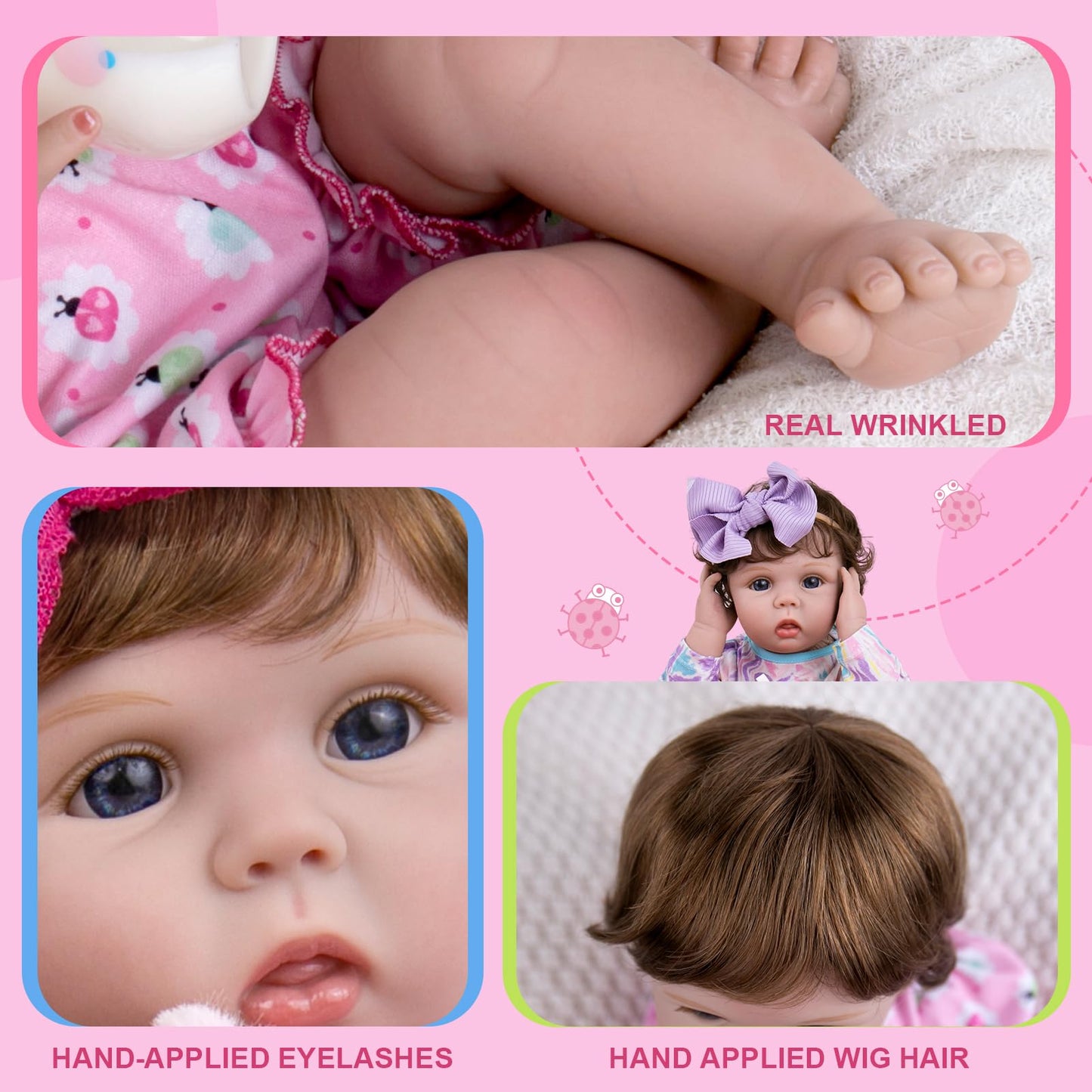 Aori Lifelike Reborn Baby Dolls - 22" Realistic Weighted Cloth Body Baby Girl with 3/4 Soft Vinyl Limbs, Newborn Toddler Doll for Kids Ages 3+ Years