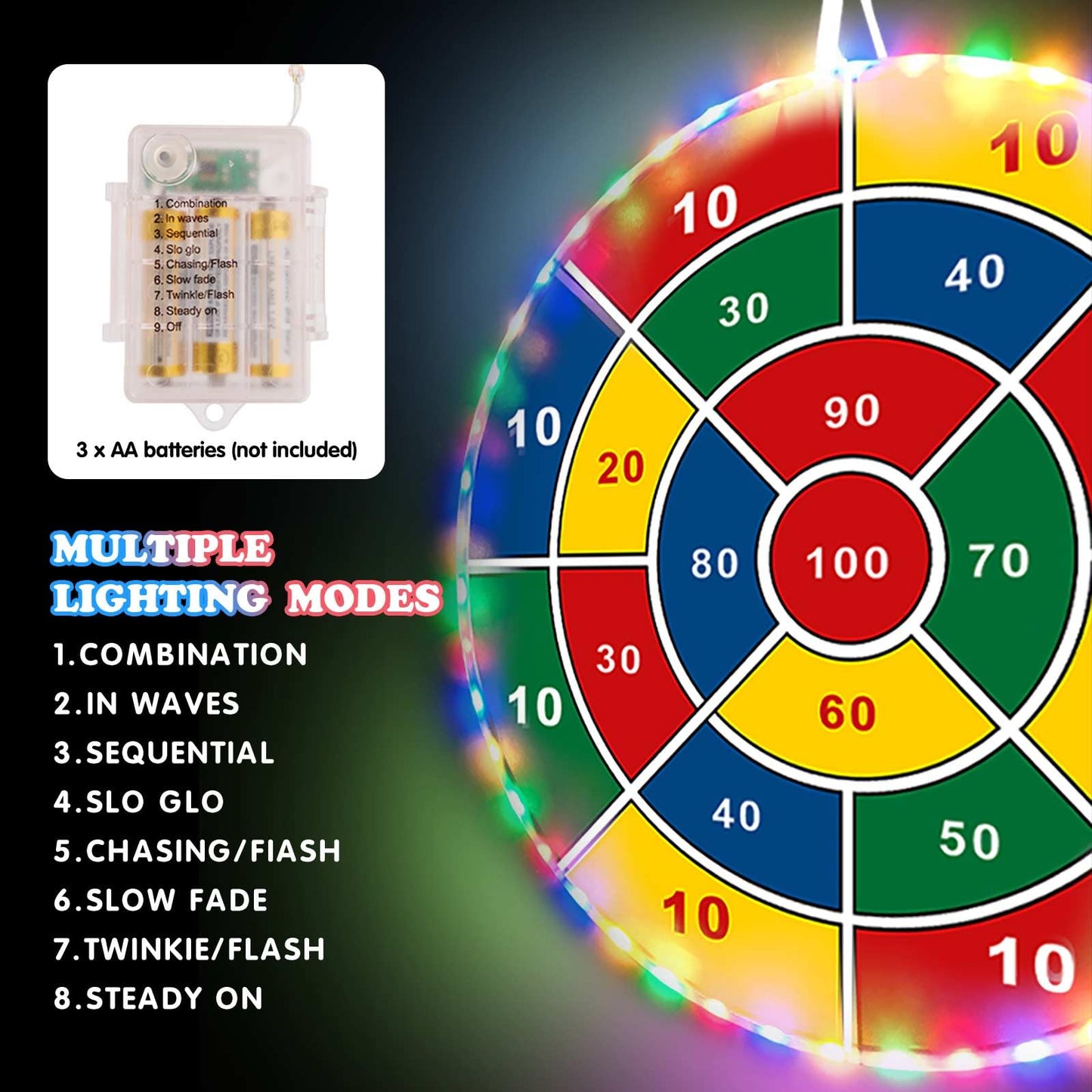 Dart Board for Kids, 29" Light Up Kids Dart Board with LED Sticky Balls Glow in the Dark Games Indoor Outdoor Toys Games for Kids Ages 4-8, Birthday Party Games Gift for Kids Ages 4 5 6 7 8 9 10 11 12