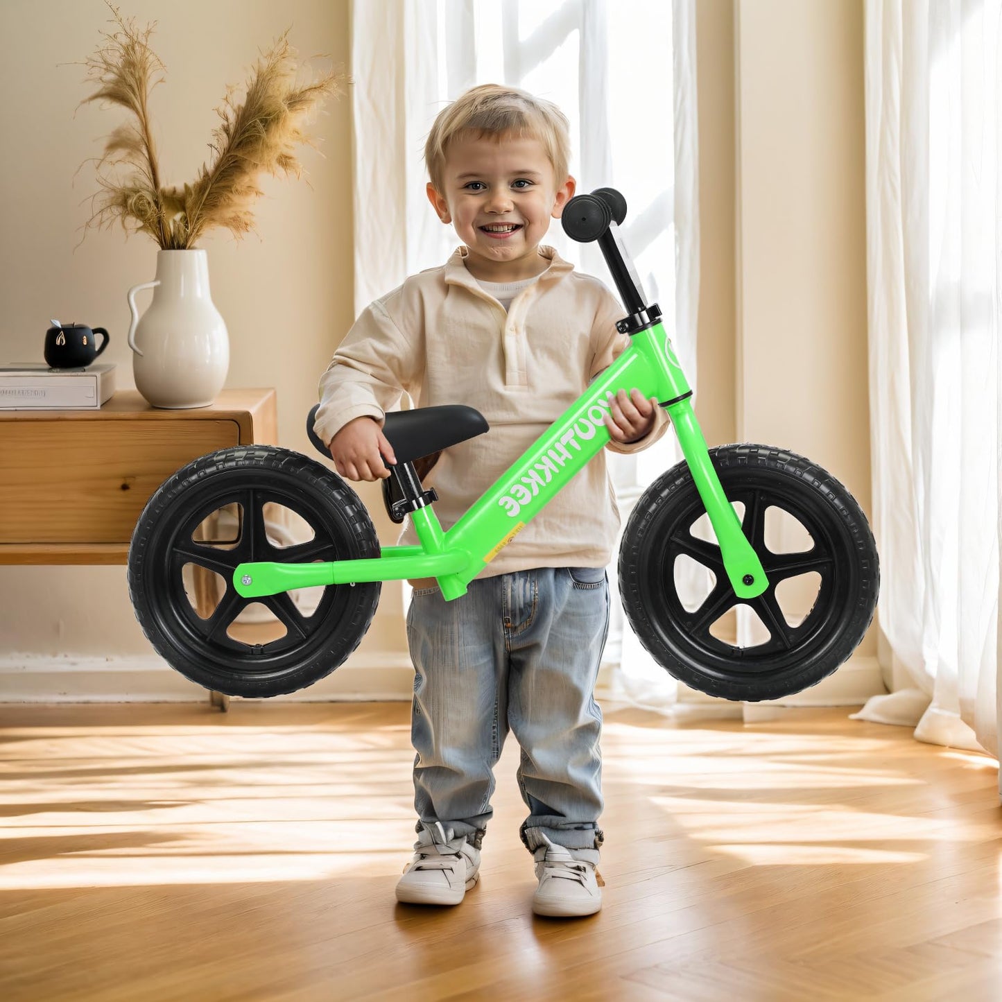 Youthkkee 12 Inch Toddler Balance Bike for 1-3 Year Olds, No-Pedal Bike with Tool-Free Adjustable Seat, Quick Assembly, Gift for 1-3 Year Old Boys & Girls with Customizable Plate