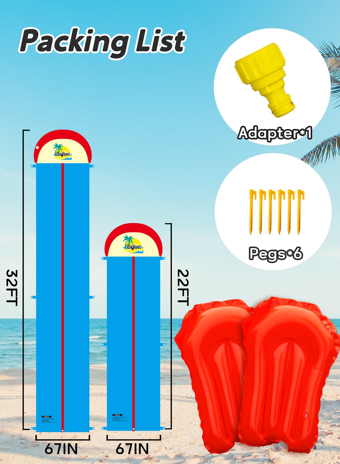 Slip and Water Slide for Kids and Adults Extra Long Lawn Water Slides Backyard Heavy Duty with Two Inflatable Bodyboards and Double Lane Water Toys Summer