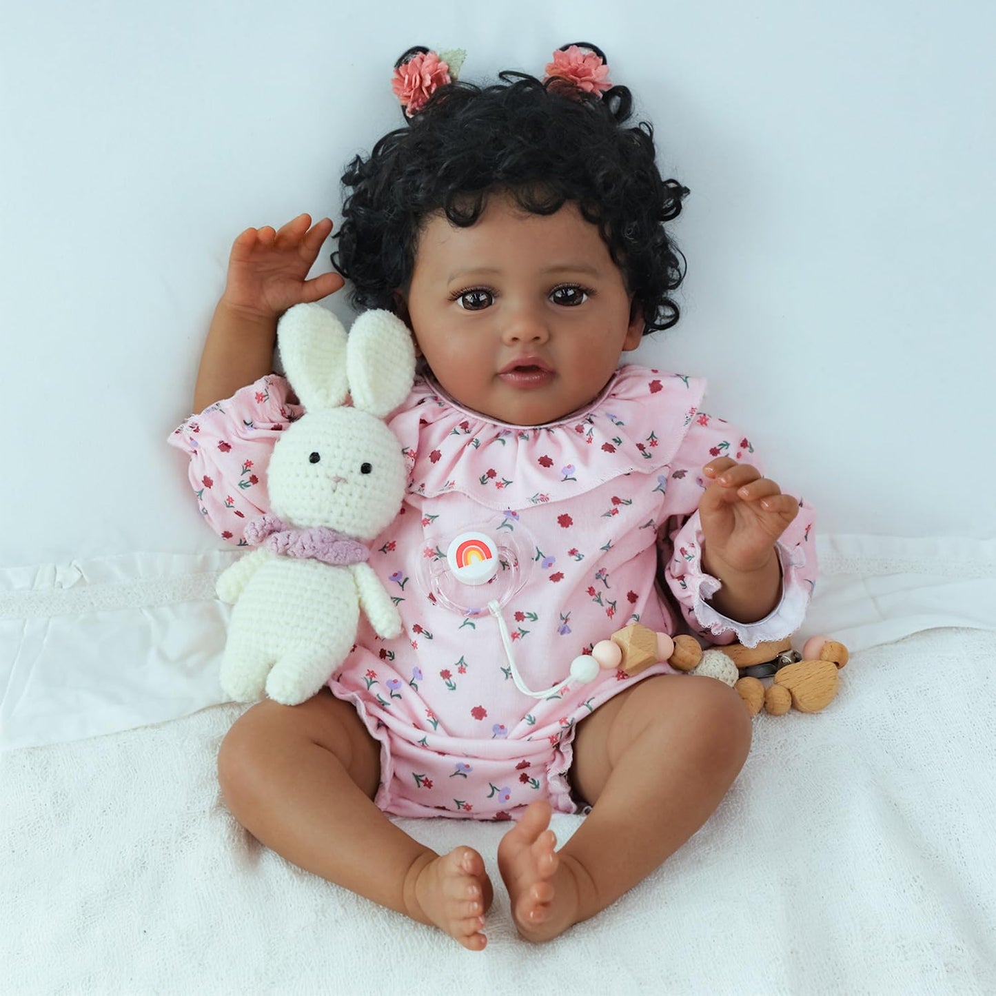 SCOM Black Reborn Baby Doll - 18 Inch Realistic African American Girl, Looking Real Lifelike Baby with Soft Cloth, Newborn Weighted Brown Hispanic Doll with Full Vinyl Body for 3 4 5 6 + Year Old Gift