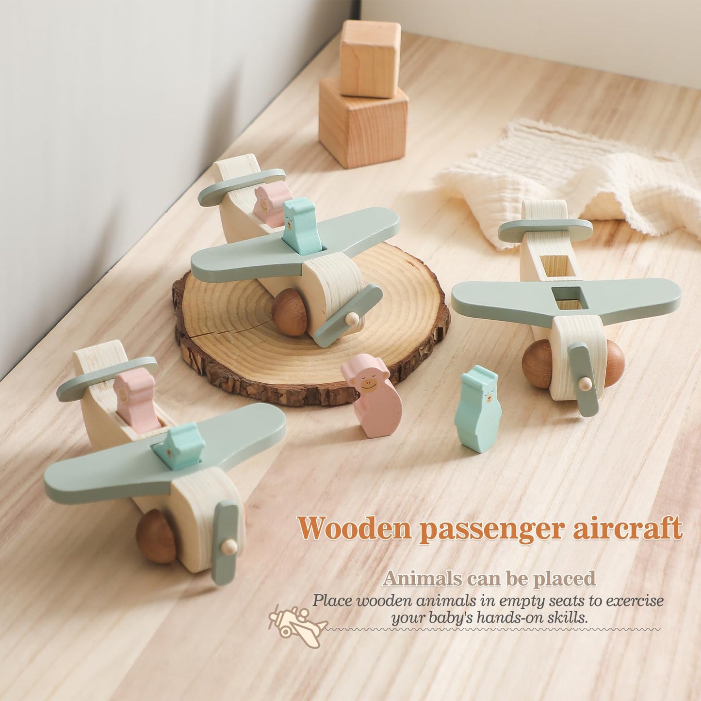 ibwaae Wooden Airplane Toys Set for Toddlers, Air Transport Vehicles Play Set Baby Push Car Toys for Babies Montessori Toy for Baby Gift