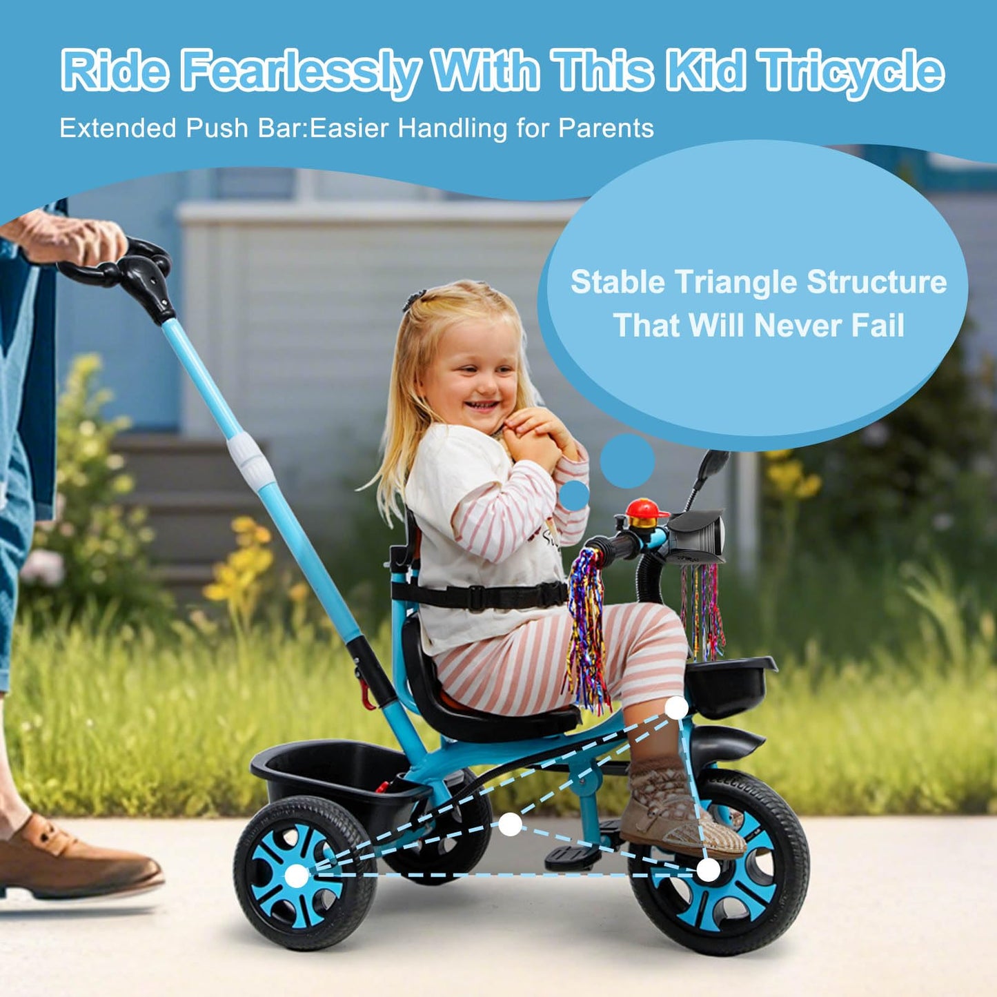 SvgBoMit 2 in 1 Toddler Tricycle with Adjustable Parent Push Handle, Bell, Mirror, Windmill, Floating Belt for Kids, Musical Lights, 3 Wheeled Stroller Gift for Kids 2-5 Years (EVA Wheels) (Red)