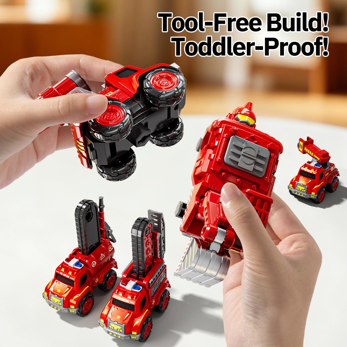 KIZONLY Transform Toys for Boys 4-6, 5 in 1 Take Apart Toys for Boys 3-5, Fire Firetruck Transforming Assembling Robot Toy for Kids, Educational Birthday Gift for 4 5 6 7 8 Year Old Boy Girls
